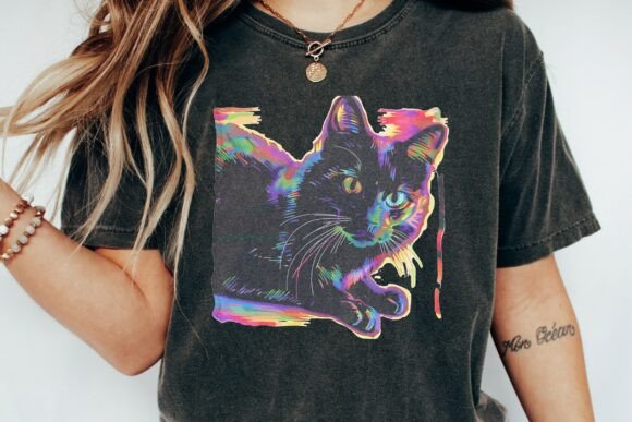 Black Cat Rainbow Sketch Graphic PNG for Creative Projects