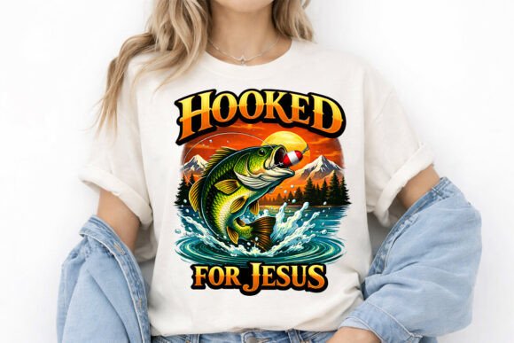 Hooked for Jesus PNG Graphic T-Shirt: A Versatile Design Resource for Faith-Based Apparel and Crafts