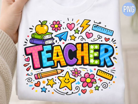 Retro Teacher School Doodle Graphic PNG