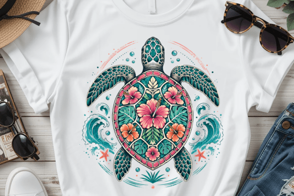 Sea Turtle Floral Summer Graphic PNG: Elevating Tropical Design Projects