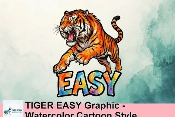 Tiger Easy Graphic: Watercolor Cartoon Style
